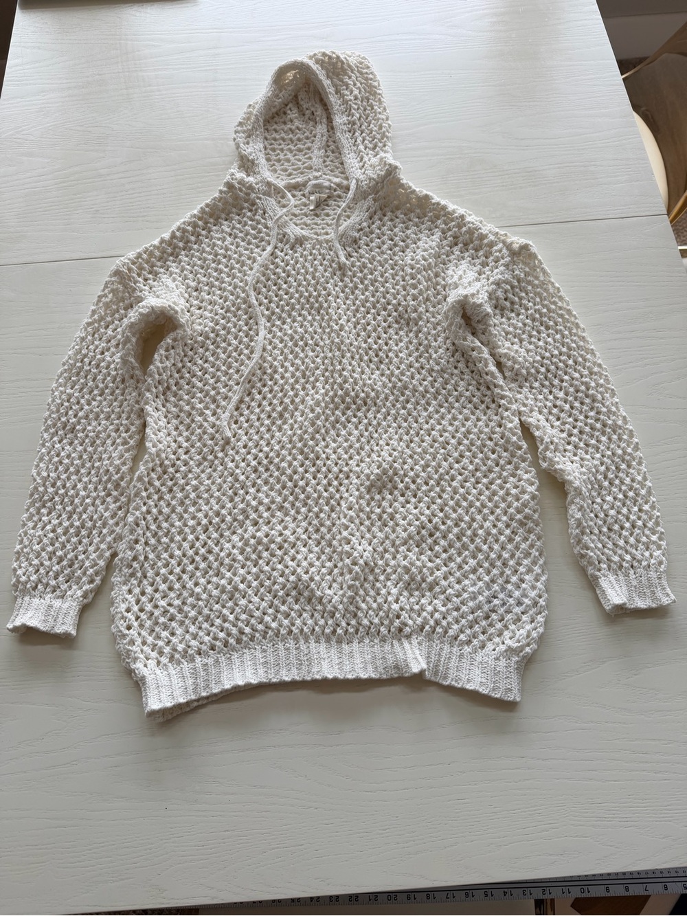 Women’s Cream Open-Knit Sweater with Hood